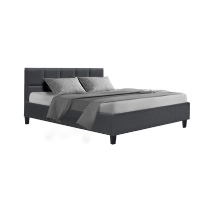 Tino Artiss Double Size Bed Frame – Charcoal Fabric Upholstered Base