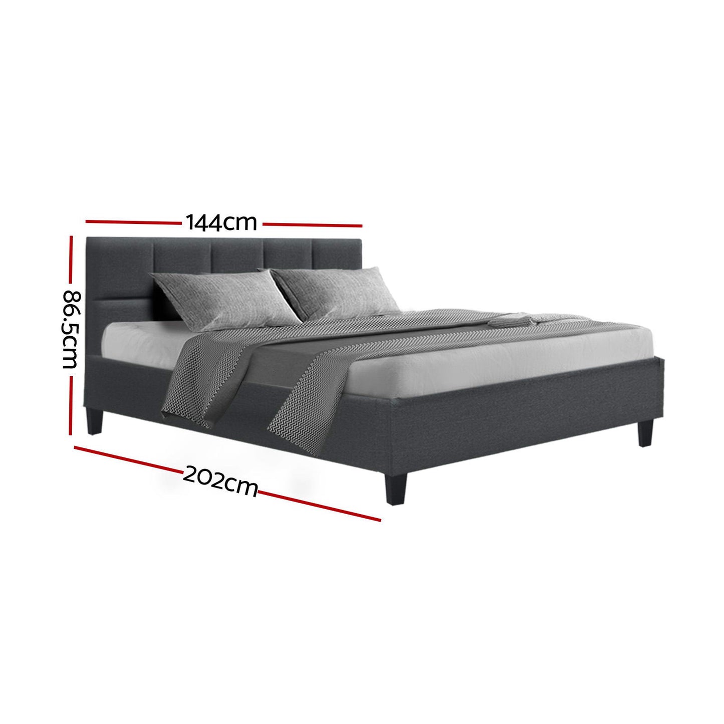 Tino Artiss Double Size Bed Frame – Charcoal Fabric Upholstered Base