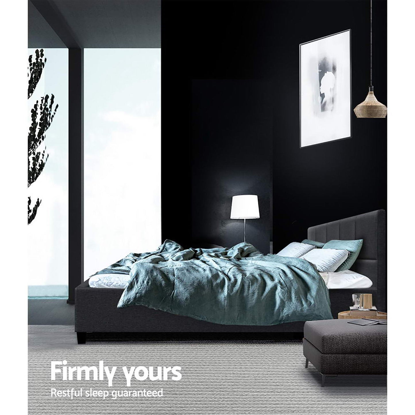 Tino Artiss Double Size Bed Frame – Charcoal Fabric Upholstered Base