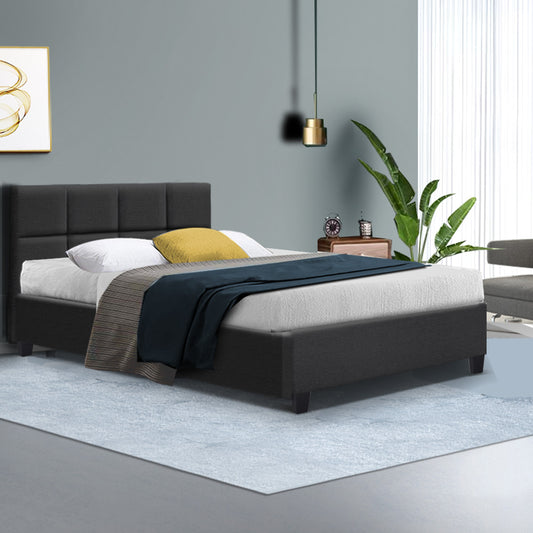 Tino Artiss Double Size Bed Frame – Charcoal Fabric Upholstered Base