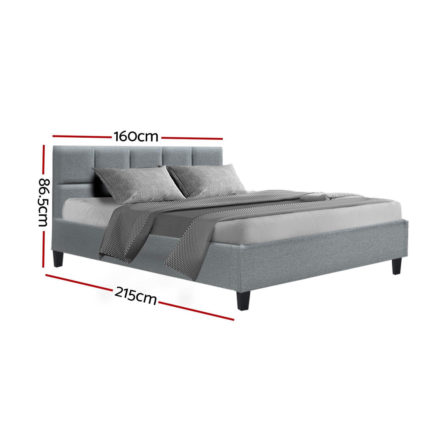 Tino Artiss Queen Size Bed Frame – Grey Fabric Upholstered Platform