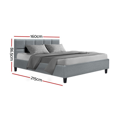 Tino Artiss Queen Size Bed Frame – Grey Fabric Upholstered Platform