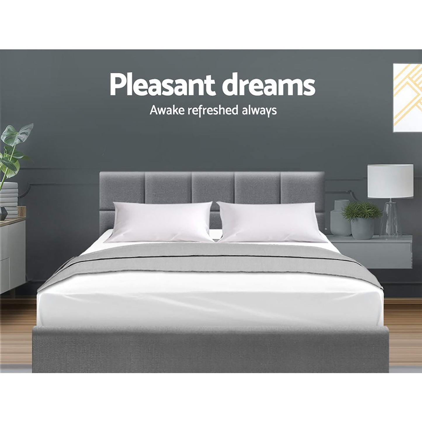 Tino Artiss Queen Size Bed Frame – Grey Fabric Upholstered Platform