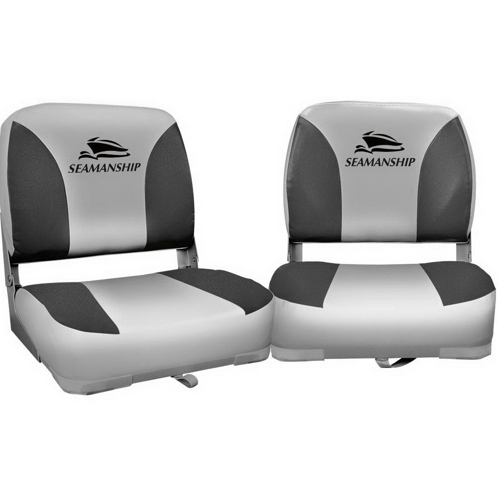 Seamanship 2x Folding Boat Seats – Swivel Marine Chairs Low Back 13cm Padded (Charcoal)