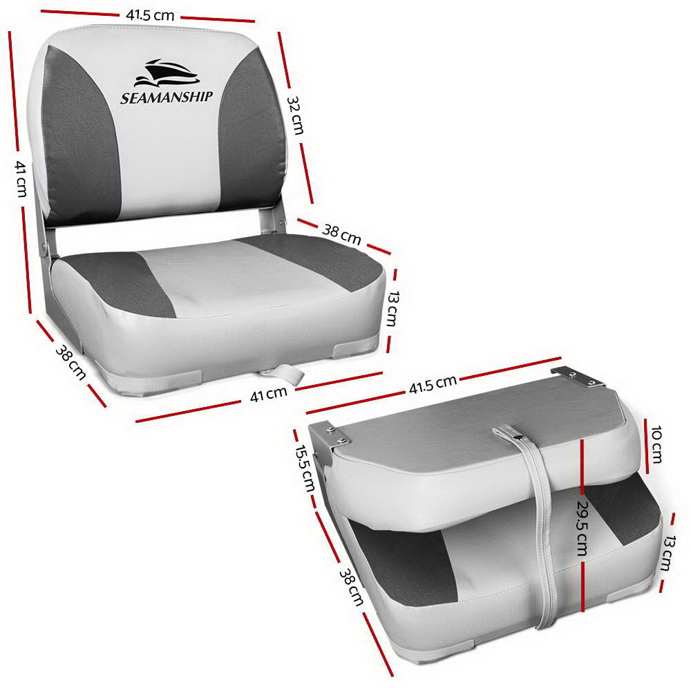 Seamanship 2x Folding Boat Seats – Swivel Marine Chairs Low Back 13cm Padded (Charcoal)