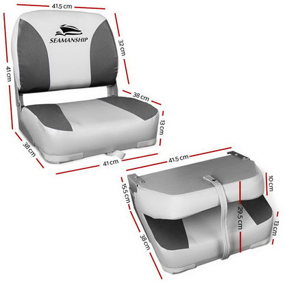 Seamanship 2x Folding Boat Seats – Swivel Marine Chairs Low Back 13cm Padded (Charcoal)