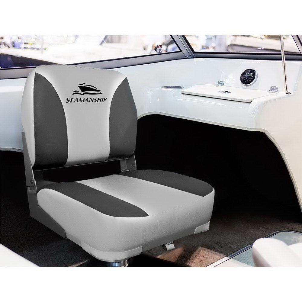 Seamanship 2x Folding Boat Seats – Swivel Marine Chairs Low Back 13cm Padded (Charcoal)