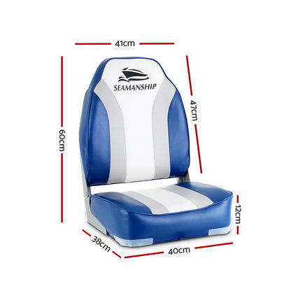 Seamanship 2X Folding Boat Seats – Marine Swivel High Back 12cm Padded Seats (Blue)