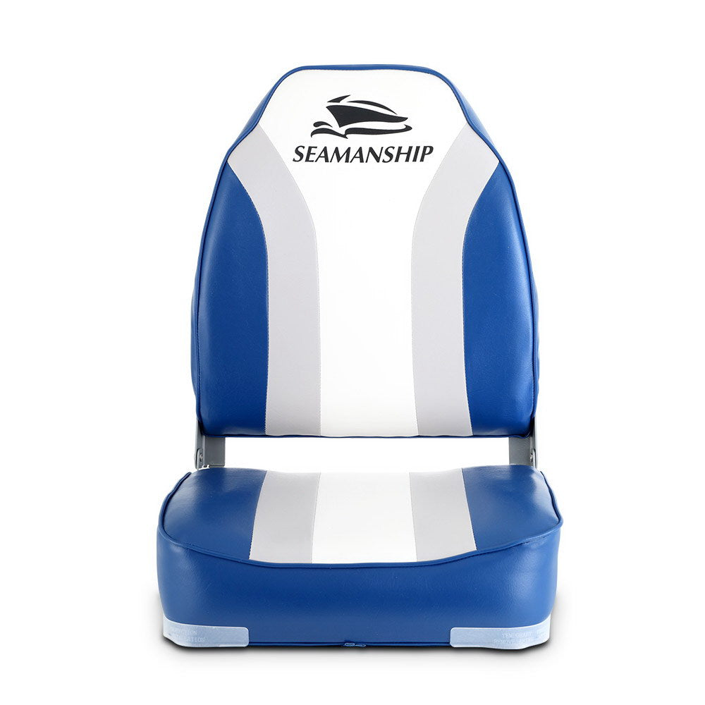 Seamanship 2X Folding Boat Seats – Marine Swivel High Back 12cm Padded Seats (Blue)