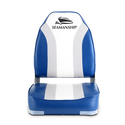 Seamanship 2X Folding Boat Seats – Marine Swivel High Back 12cm Padded Seats (Blue)