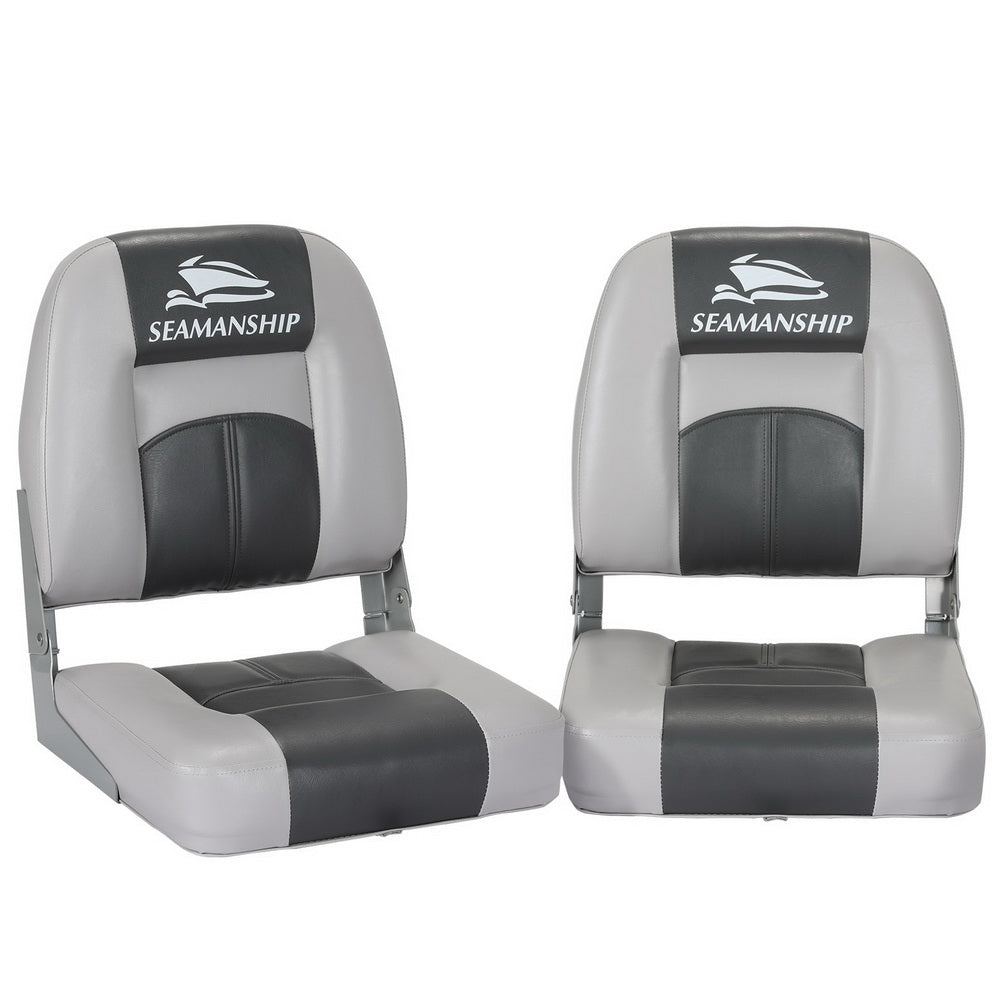 2X Seamanship Folding Boat Seats Marine Swivel Low Back 10cm Padding Charcoal