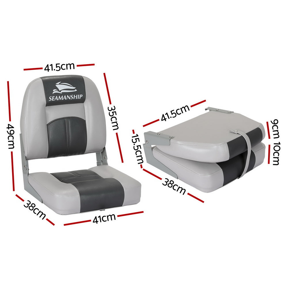 2X Seamanship Folding Boat Seats Marine Swivel Low Back 10cm Padding Charcoal
