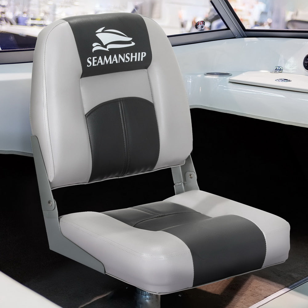 2X Seamanship Folding Boat Seats Marine Swivel Low Back 10cm Padding Charcoal
