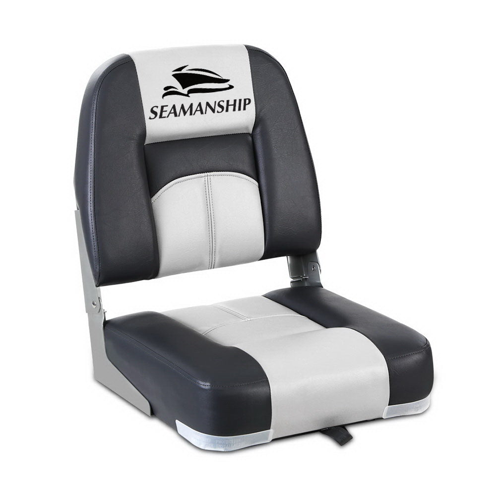 Seamanship 2X Folding Marine Boat Seats – Swivel Low Back with 10cm Padding (Grey)