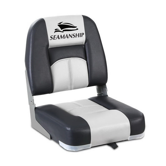 Seamanship 2X Folding Marine Boat Seats – Swivel Low Back with 10cm Padding (Grey)
