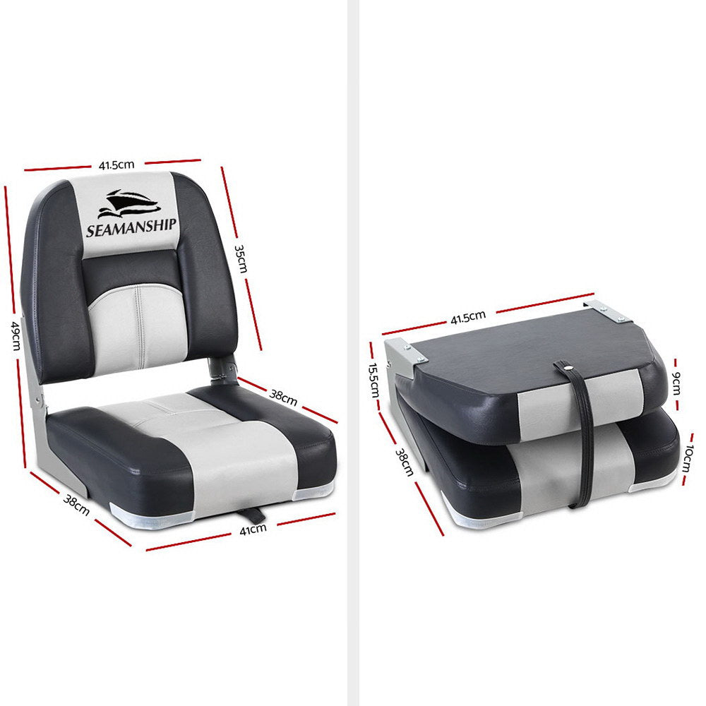 Seamanship 2X Folding Marine Boat Seats – Swivel Low Back with 10cm Padding (Grey)