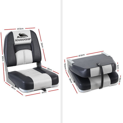 Seamanship 2X Folding Marine Boat Seats – Swivel Low Back with 10cm Padding (Grey)