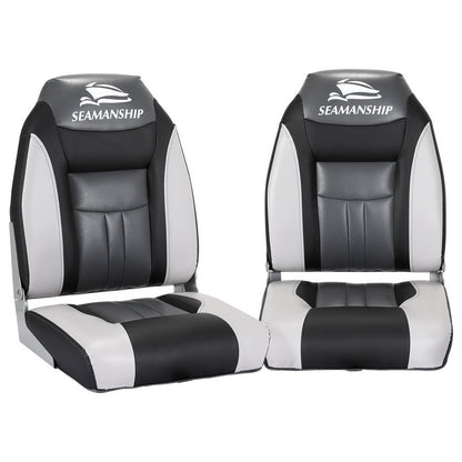 Seamanship 2X Folding Boat Seats – Marine Swivel High Back 12cm Padding (Black)