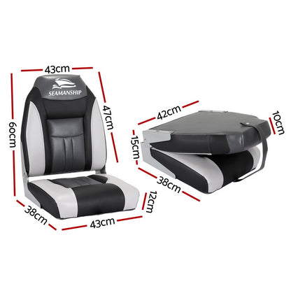 Seamanship 2X Folding Boat Seats – Marine Swivel High Back 12cm Padding (Black)