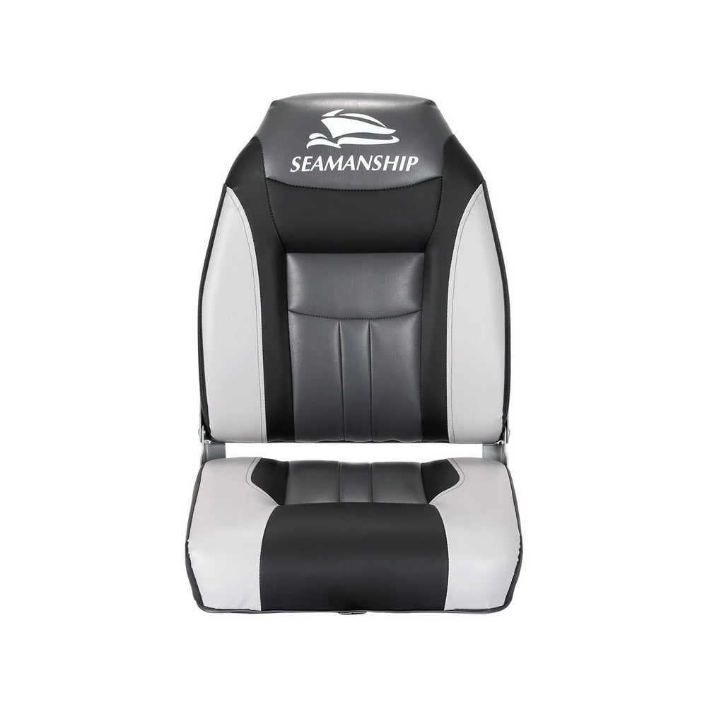 Seamanship 2X Folding Boat Seats – Marine Swivel High Back 12cm Padding (Black)
