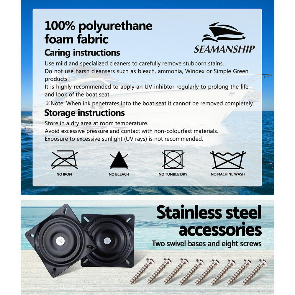 Seamanship 2X Folding Boat Seats – Marine Swivel High Back 12cm Padding (Black)
