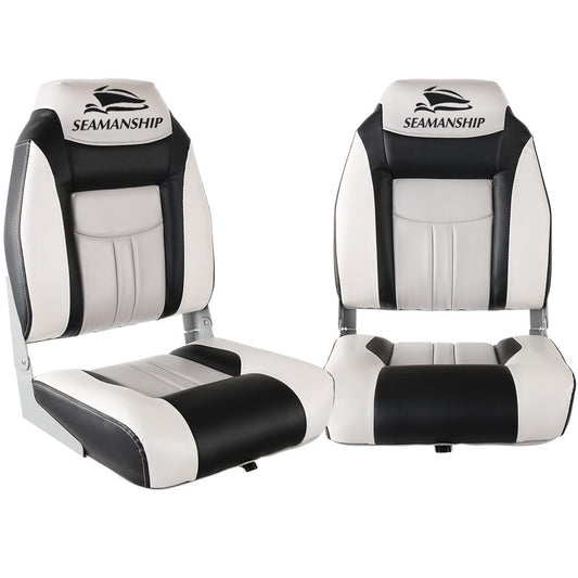 Seamanship 2X Folding Boat Seats – High Back Marine Swivel Chairs 12cm Padde