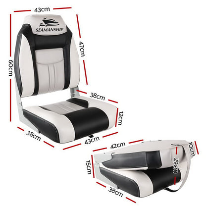 Seamanship 2X Folding Boat Seats – High Back Marine Swivel Chairs 12cm Padde