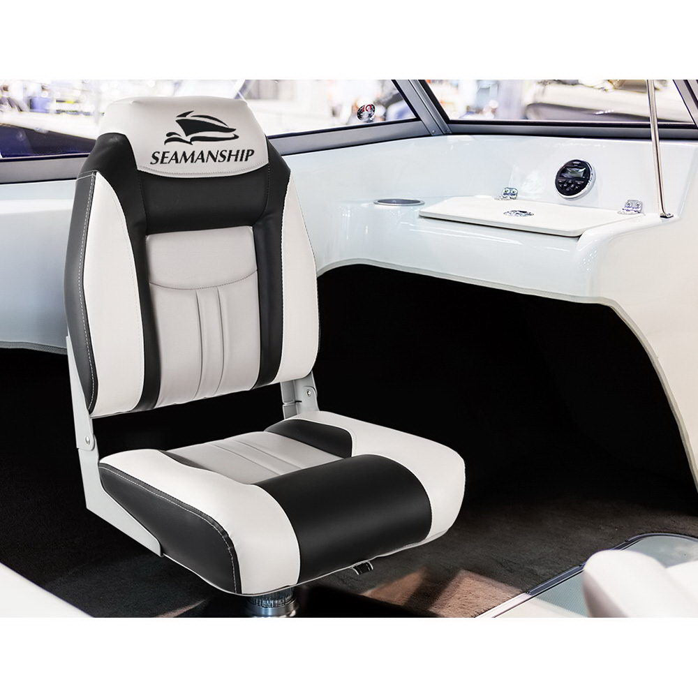 Seamanship 2X Folding Boat Seats – High Back Marine Swivel Chairs 12cm Padde