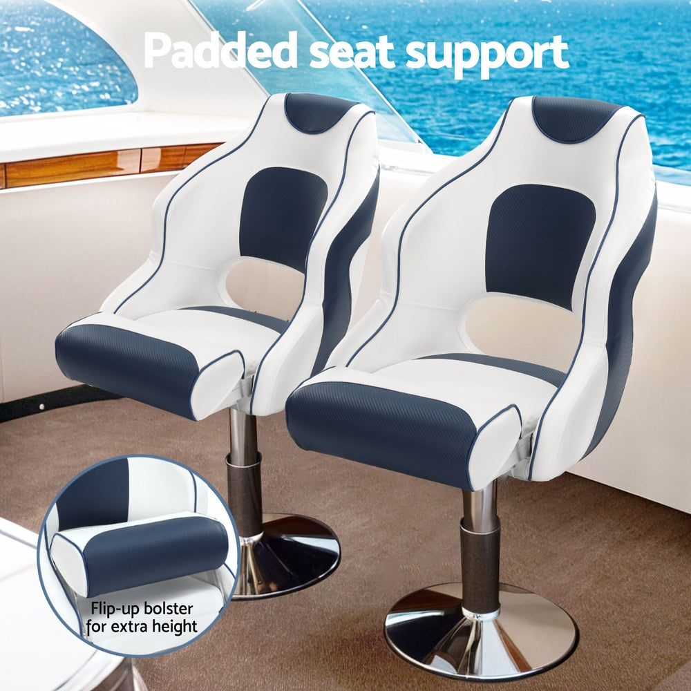 Seamanship Captain Bucket Boat Seat Flip-Up Bolster Swivel 15cm Padding – Blue
