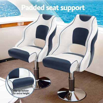 Seamanship Captain Bucket Boat Seat Flip-Up Bolster Swivel 15cm Padding – Blue
