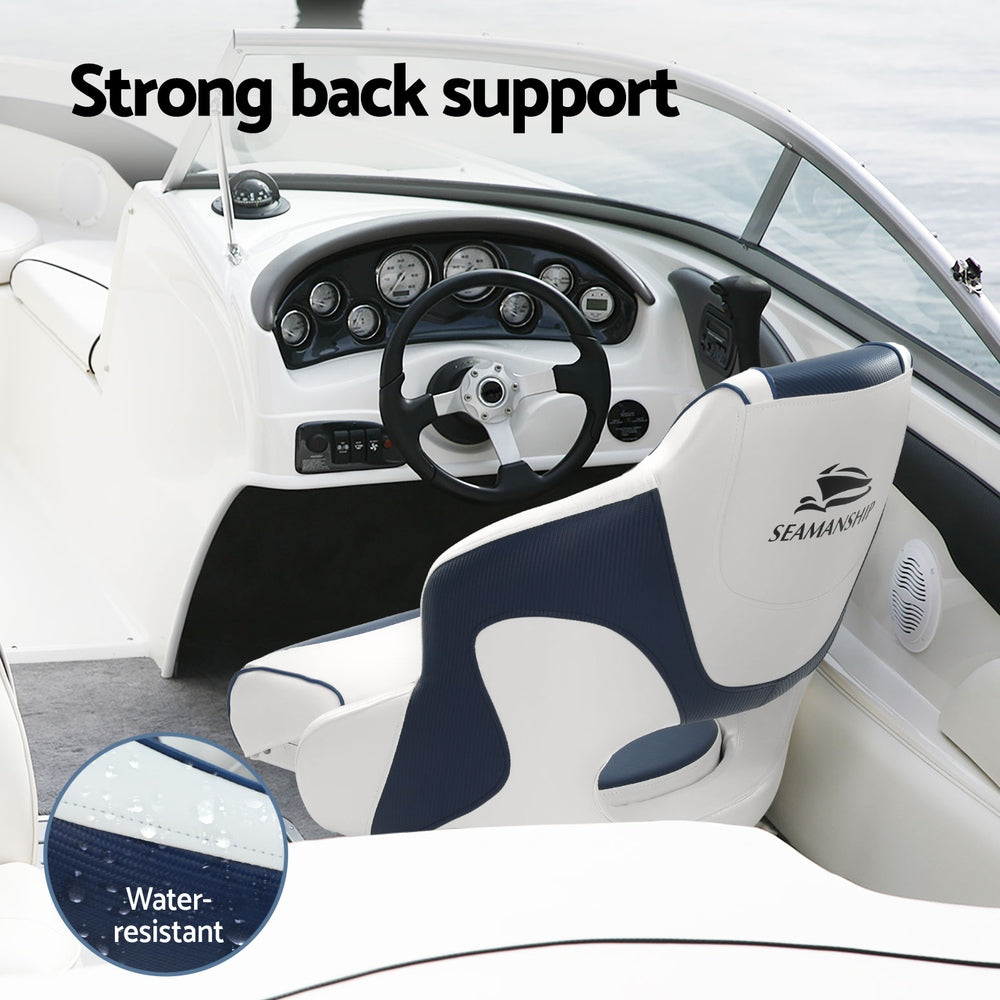 Seamanship Captain Bucket Boat Seat Flip-Up Bolster Swivel 15cm Padding – Blue