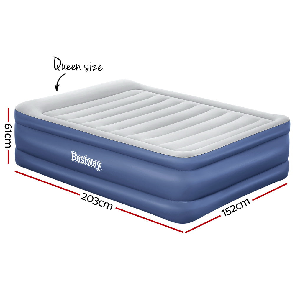 Bestway Queen Inflatable Air Mattress – 61cm Raised Bed for Guests & Camping (Blue)