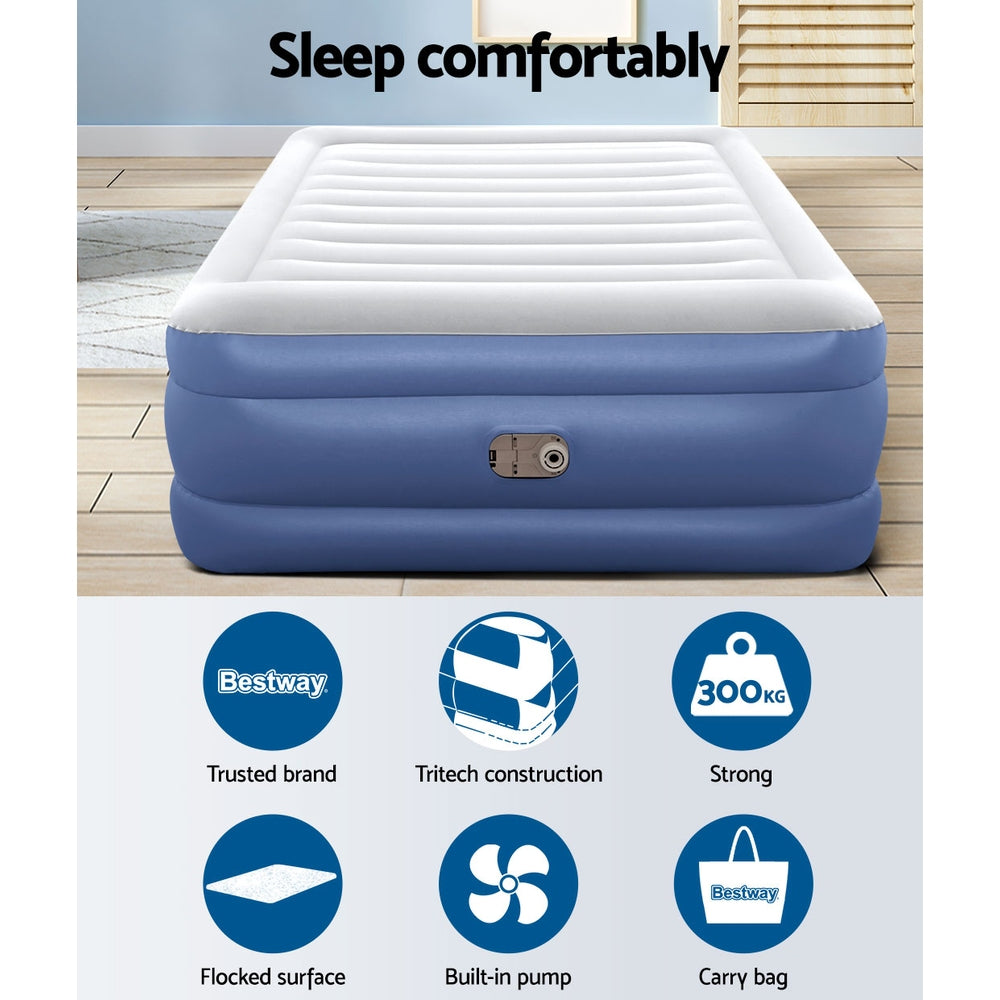 Bestway Queen Inflatable Air Mattress – 61cm Raised Bed for Guests & Camping (Blue)