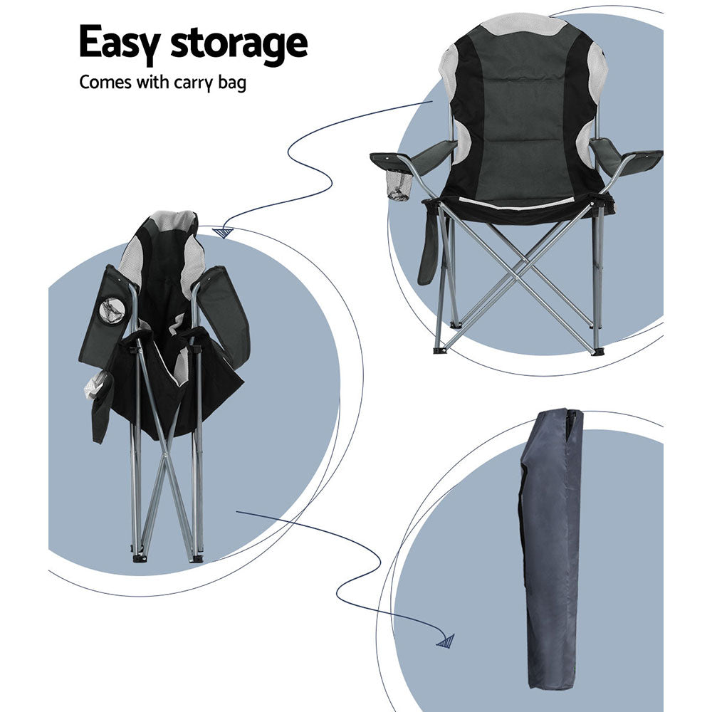Weisshorn 2X Folding Camping Chairs Portable Outdoor Hiking Fishing Picnic Grey