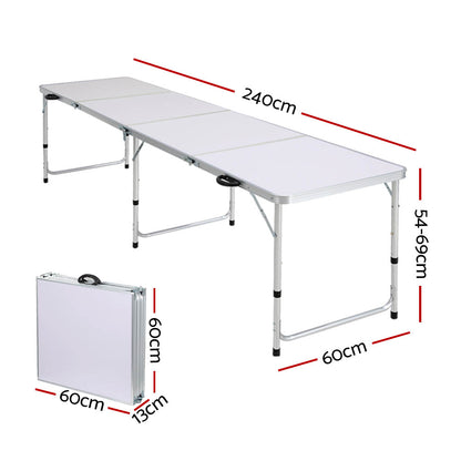 Weisshorn 240CM Folding Camping Table – Portable Aluminium Outdoor Picnic & BBQ Desk