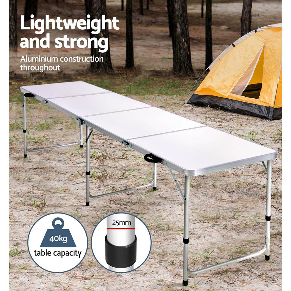 Weisshorn 240CM Folding Camping Table – Portable Aluminium Outdoor Picnic & BBQ Desk