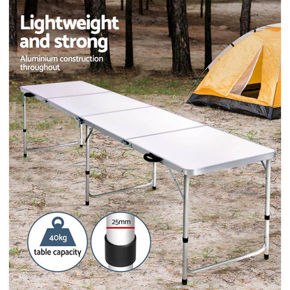 Weisshorn 240CM Folding Camping Table – Portable Aluminium Outdoor Picnic & BBQ Desk