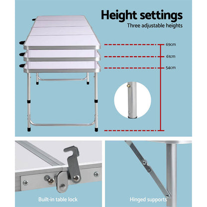 Weisshorn 240CM Folding Camping Table – Portable Aluminium Outdoor Picnic & BBQ Desk