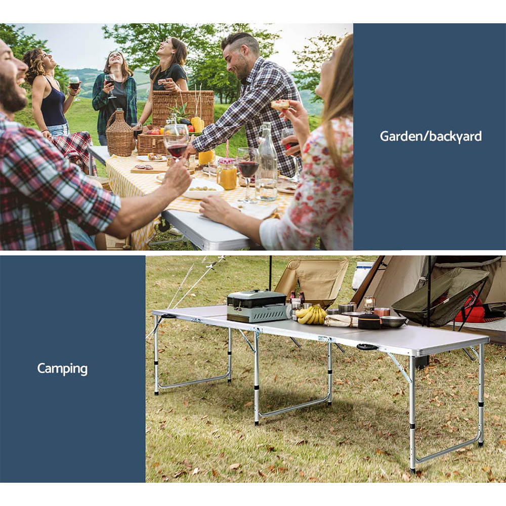 Weisshorn 240CM Folding Camping Table – Portable Aluminium Outdoor Picnic & BBQ Desk