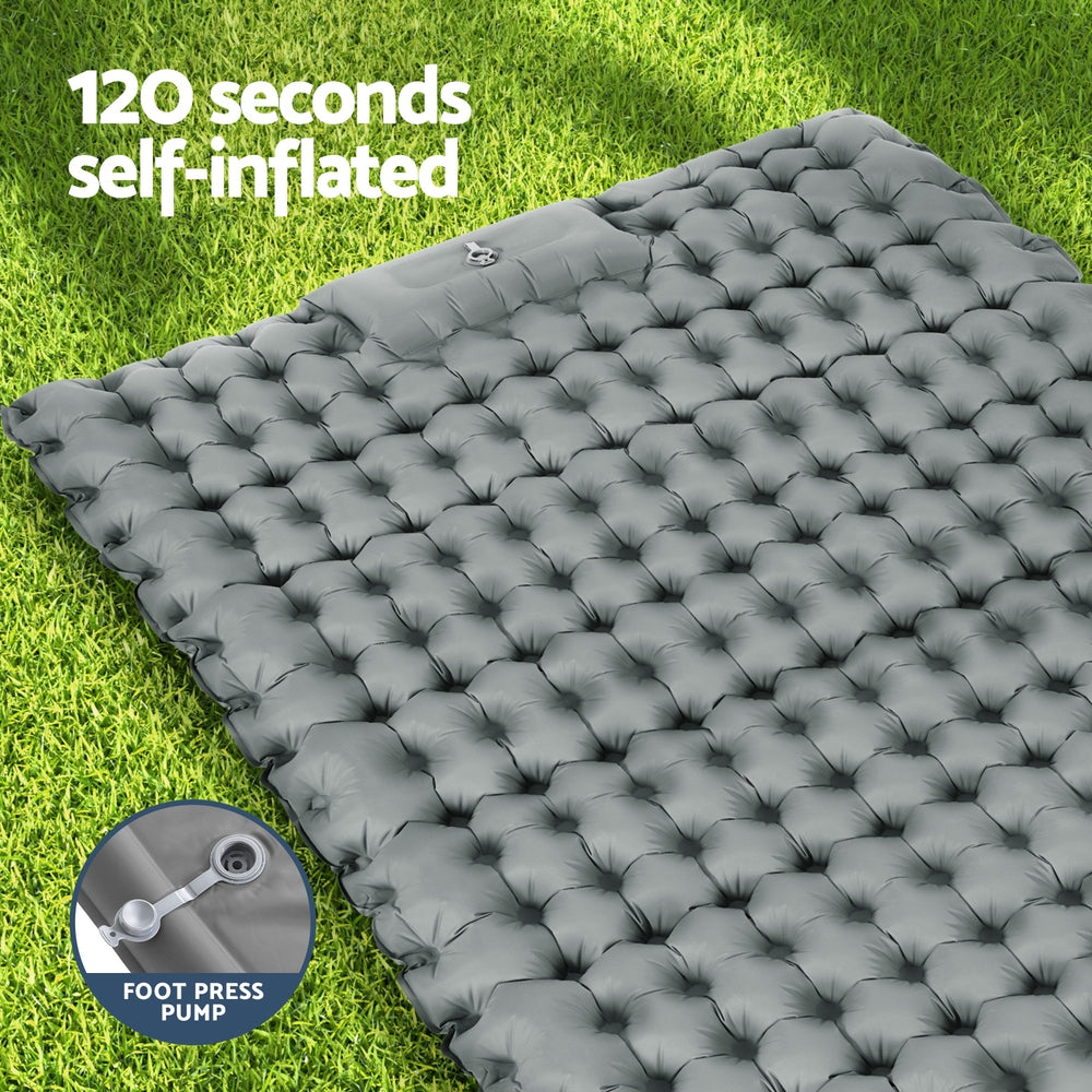 Weisshorn Self-Inflating Camping Mattress – Double Air Bed with Pillow & Carry Bag
