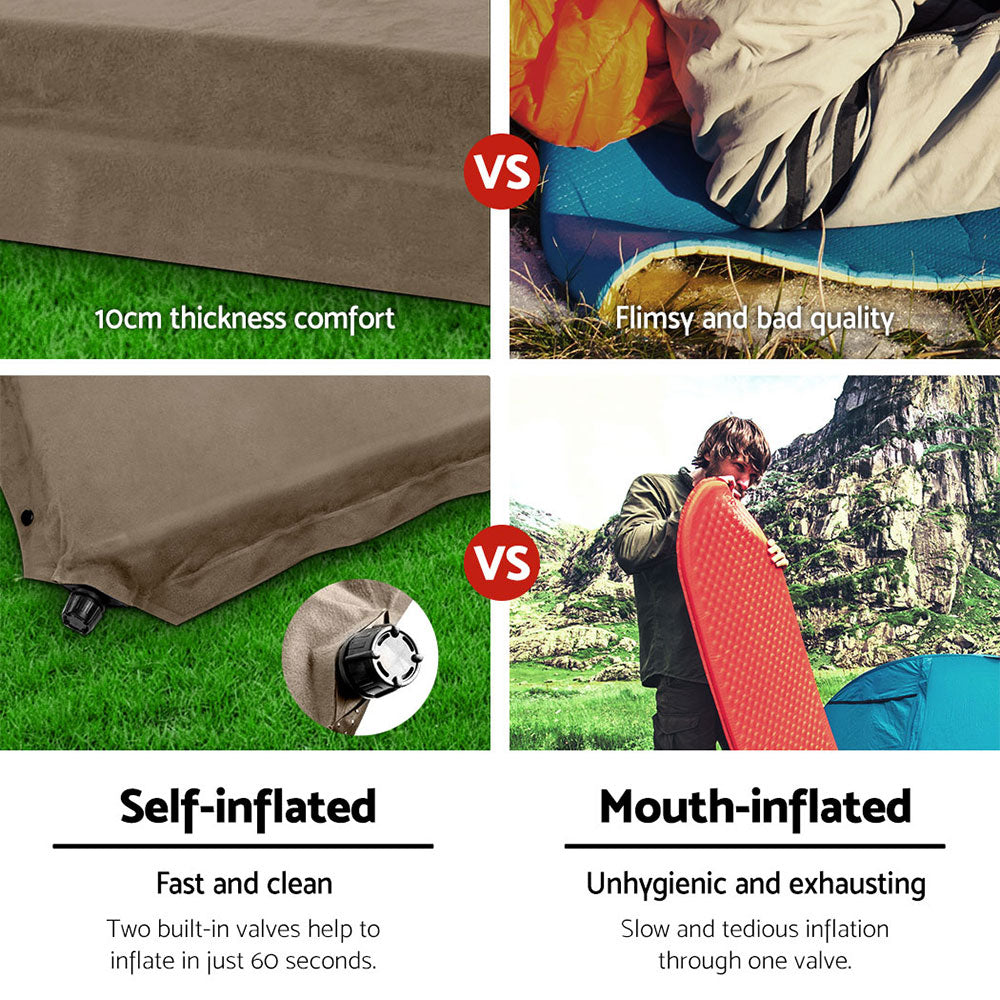 Weisshorn 10cm Self-Inflating Camping Mattress – Double Air Mat Coffee Brown