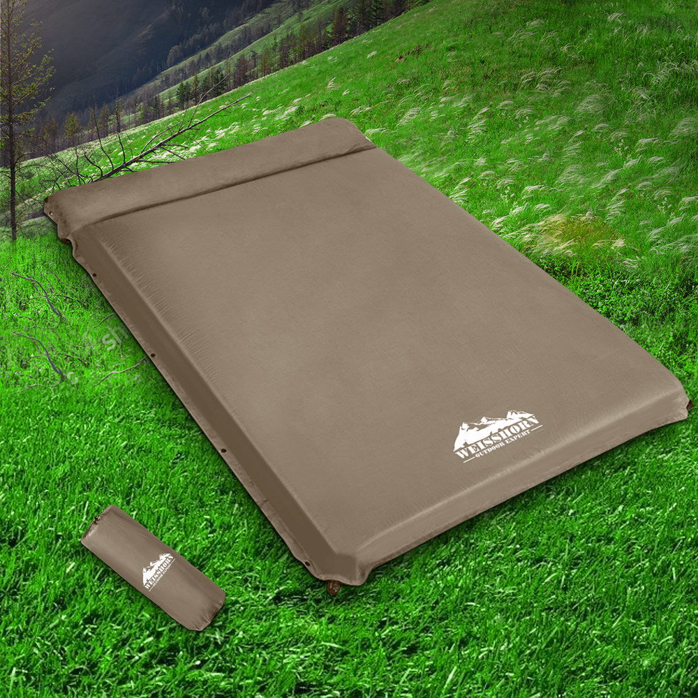Weisshorn 10cm Self-Inflating Camping Mattress – Double Air Mat Coffee Brown