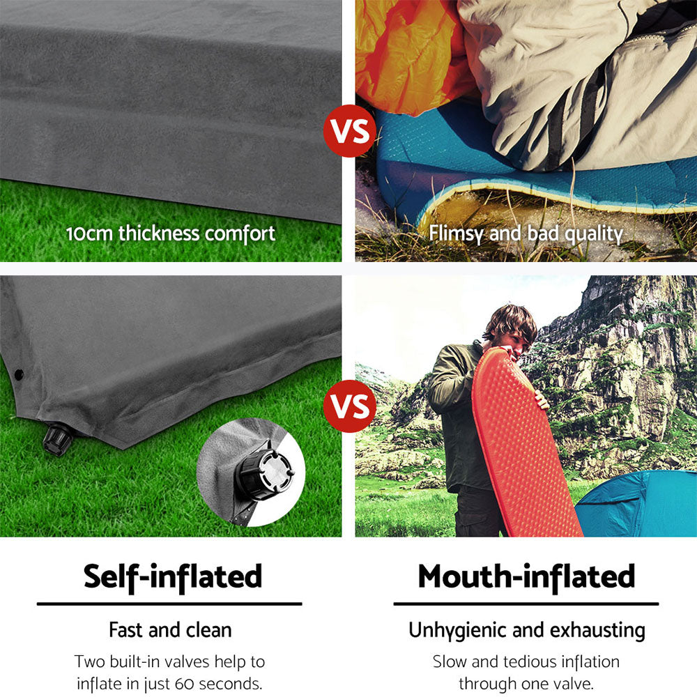 Weisshorn Self Inflating Mattress 10cm Air Bed Double Grey Camping Mat
