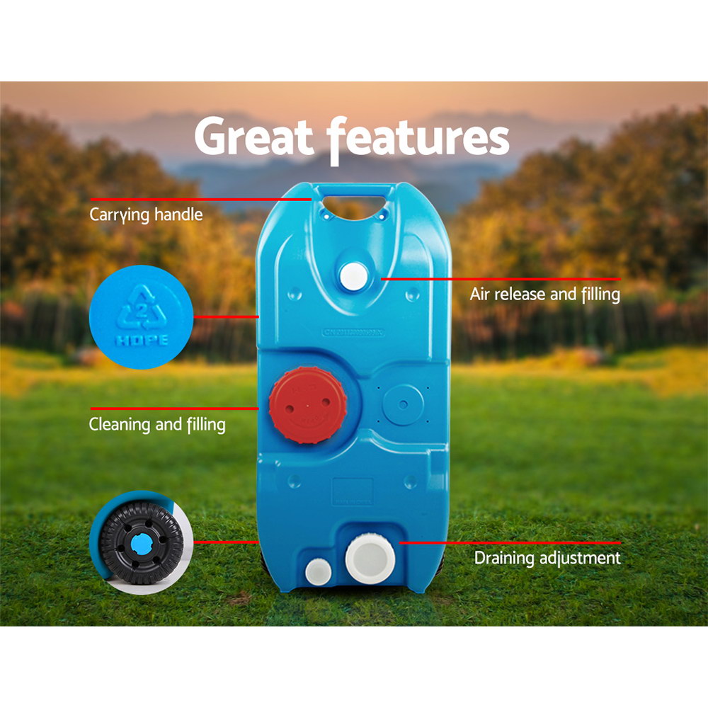 Weisshorn 40L Portable Water Tank – Wheeled Storage for Camping & Caravan (Blue)