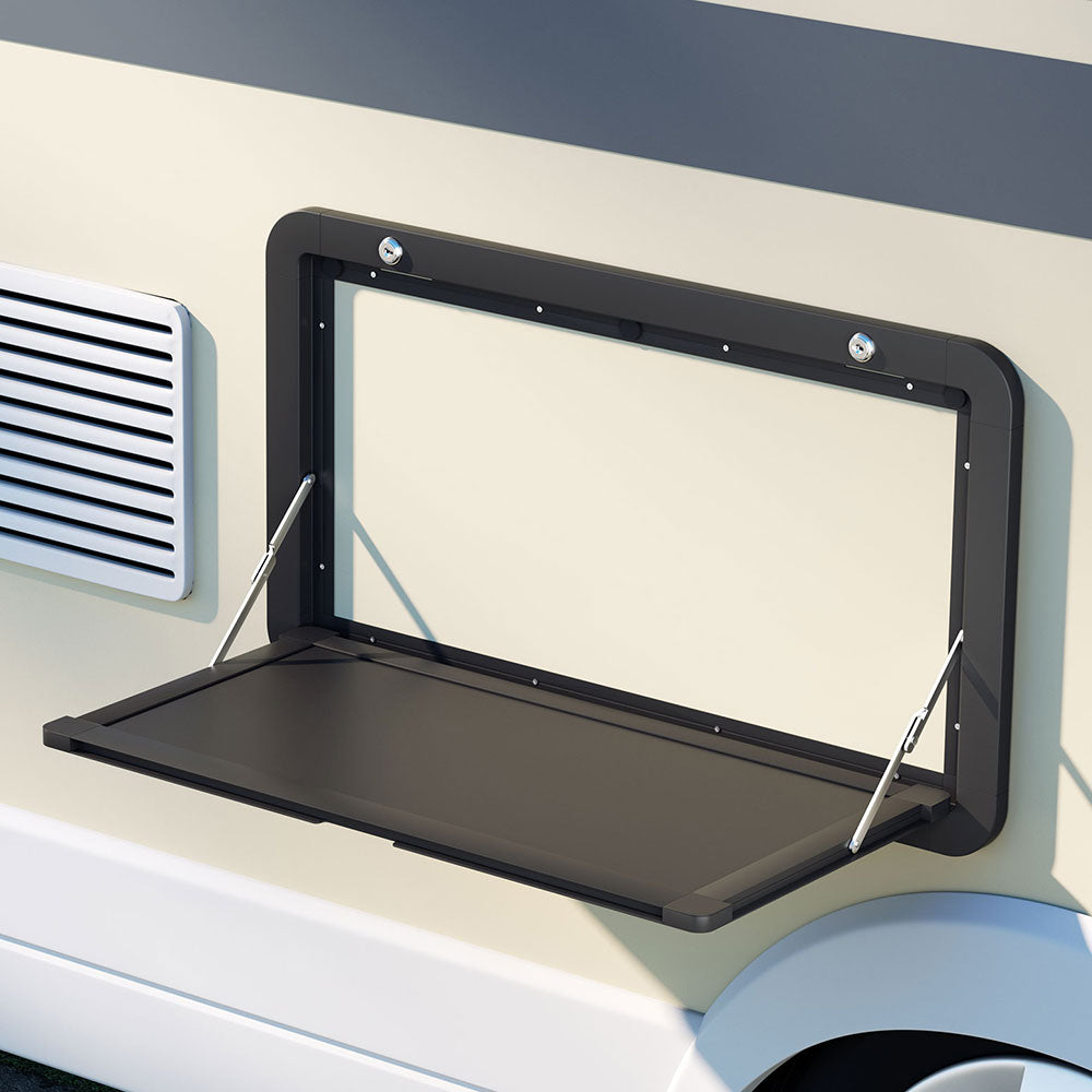 Weisshorn Folding Caravan Table 800x450mm – Lockable & Compact Black Desk