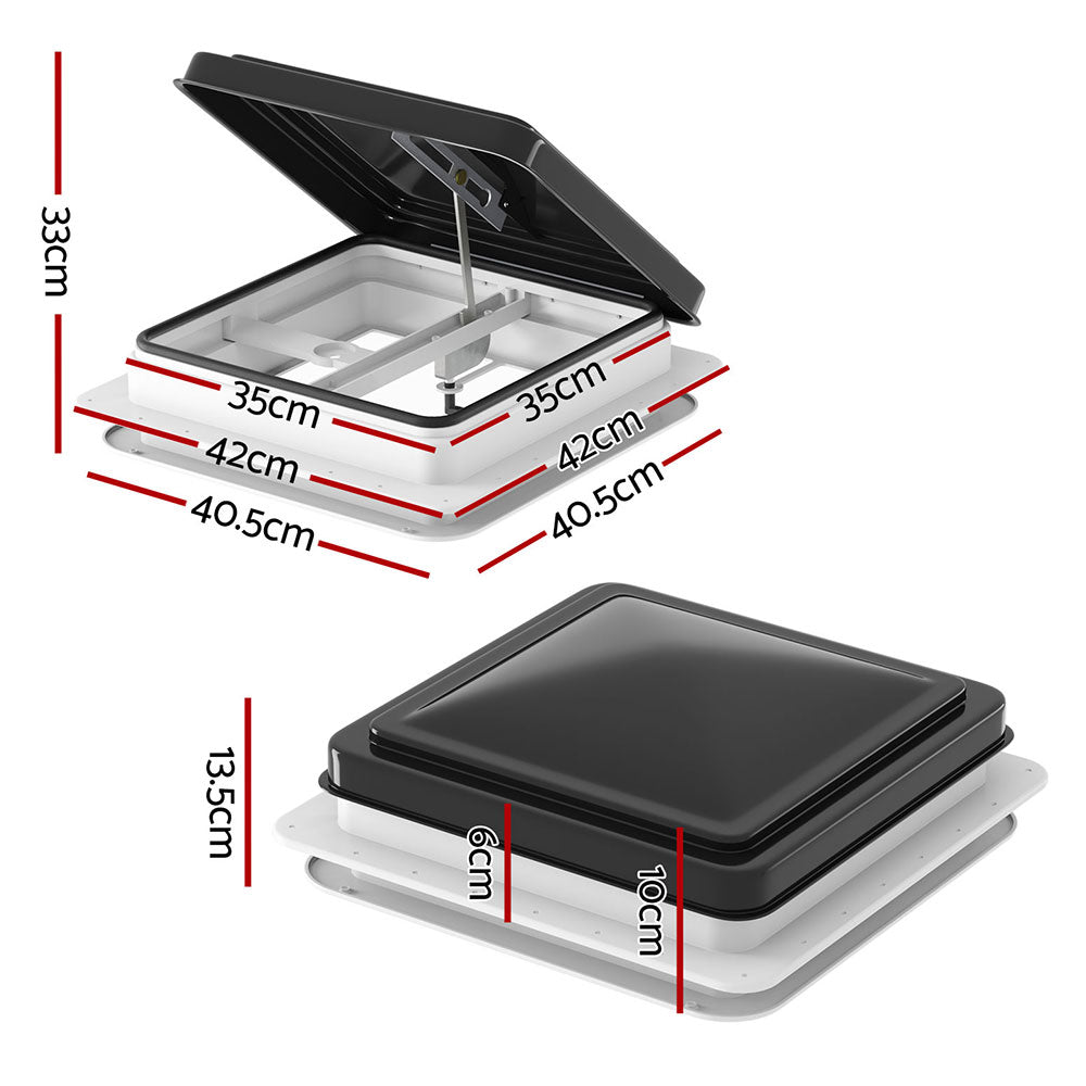 Weisshorn 350x350mm Caravan Roof Vent Hatch – RV Skylight for Motorhome Camper (Black)
