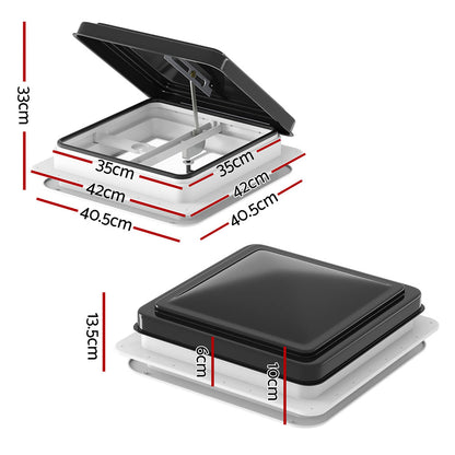 Weisshorn 350x350mm Caravan Roof Vent Hatch – RV Skylight for Motorhome Camper (Black)
