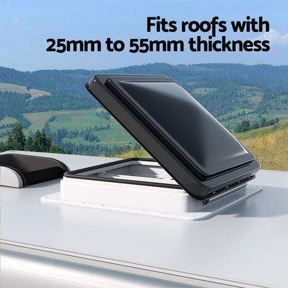 Weisshorn 350x350mm Caravan Roof Vent Hatch – RV Skylight for Motorhome Camper (Black)