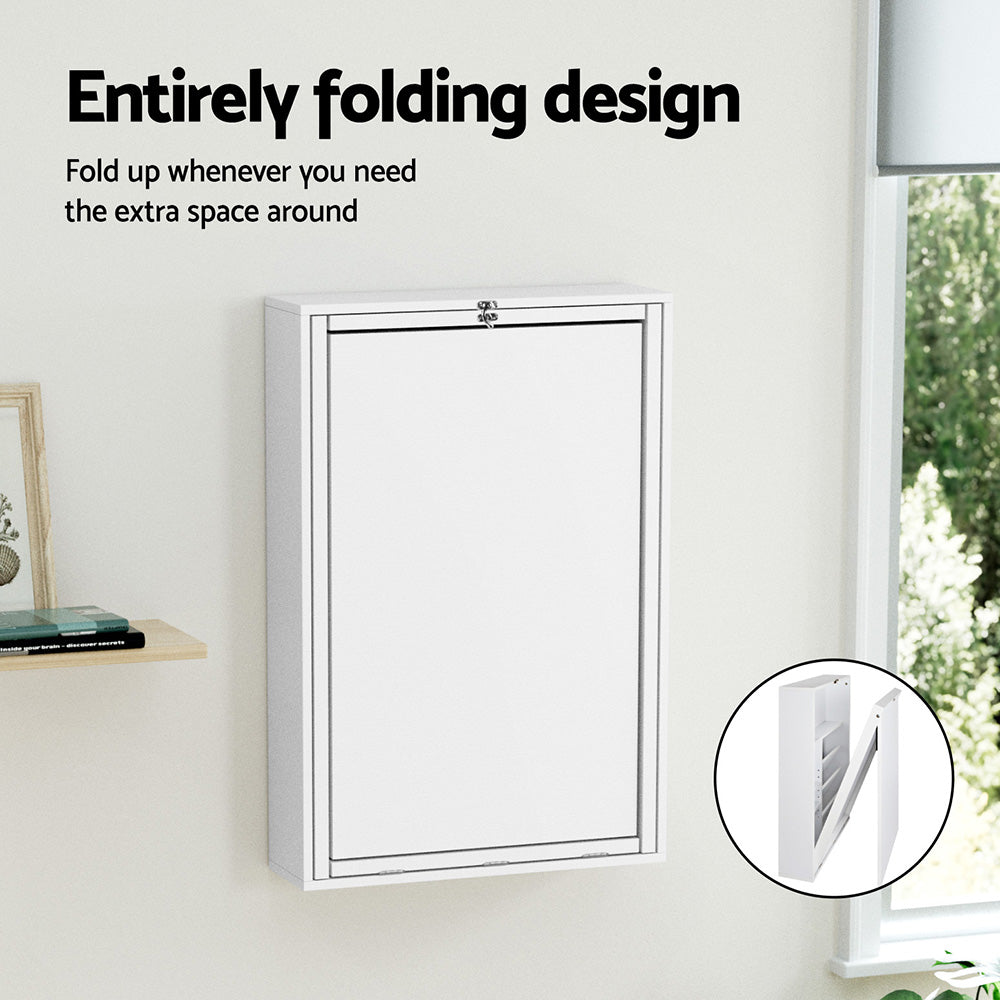 Artiss Computer Desk Office Chair Set PU Leather Wall Mount Foldable Table White