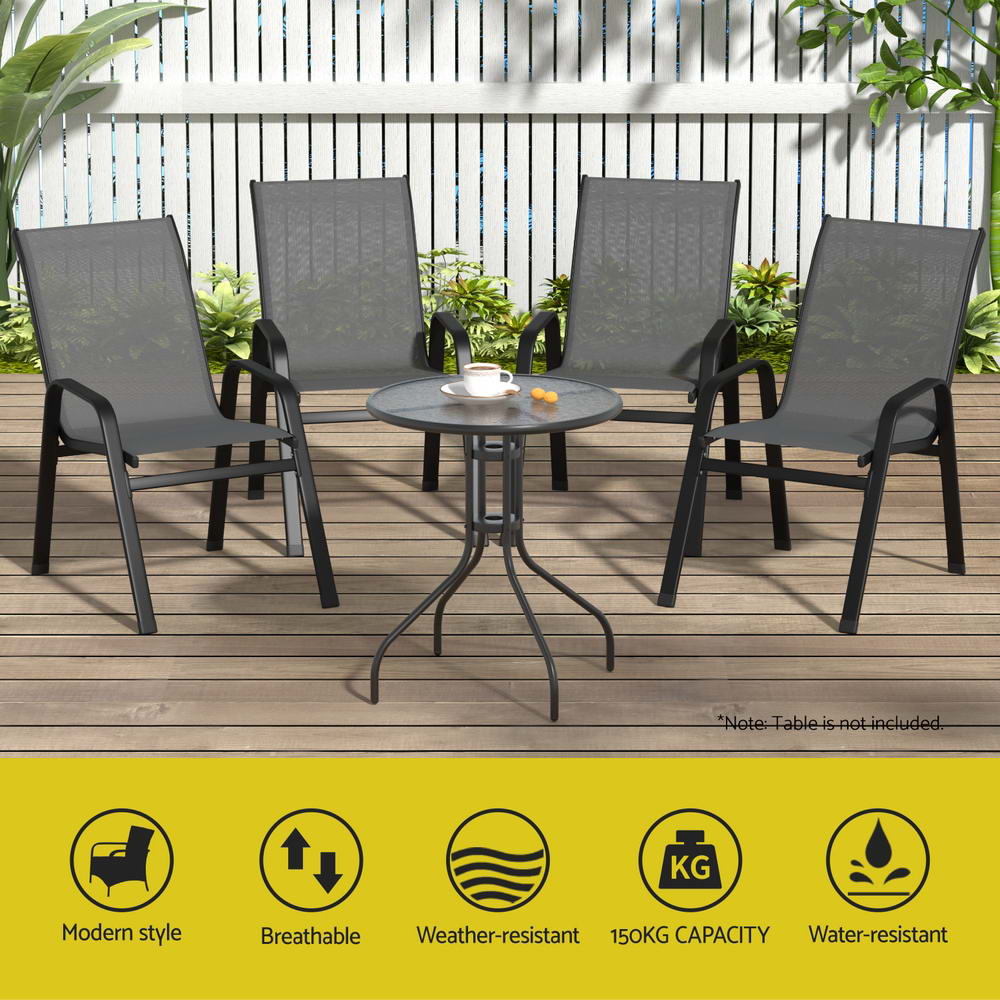 Gardeon 6PC Outdoor Dining Chairs – Grey Stackable Patio Lounge Furniture Set